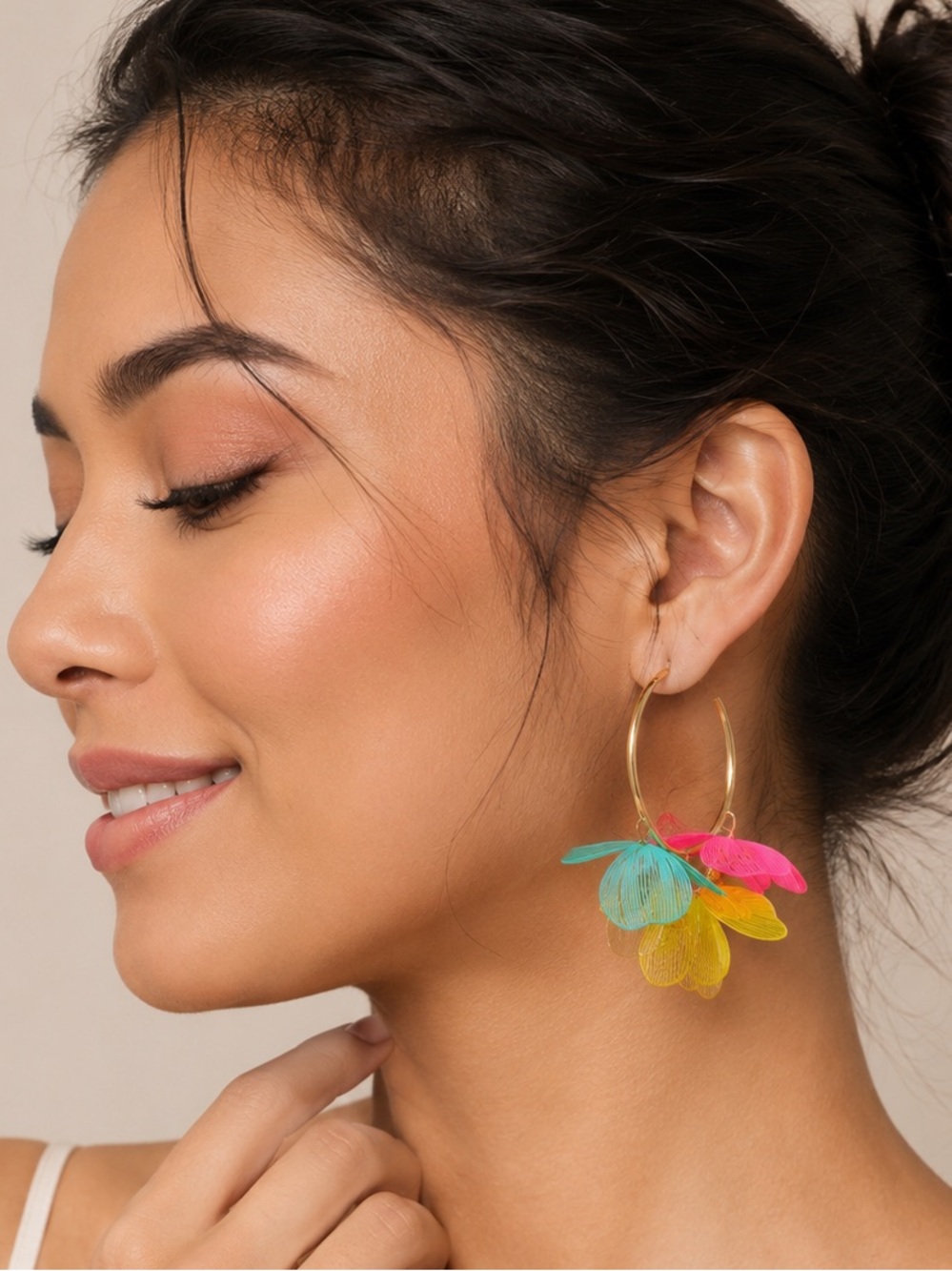 (NEW) Colorful Floral Hoop Earrings